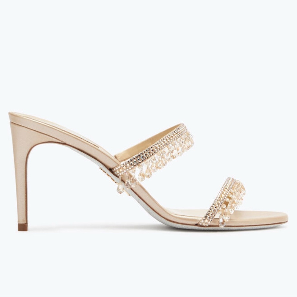 NIB Rene Caovilla Beige/Gold Chandelier Heels - Picture 2 of 12